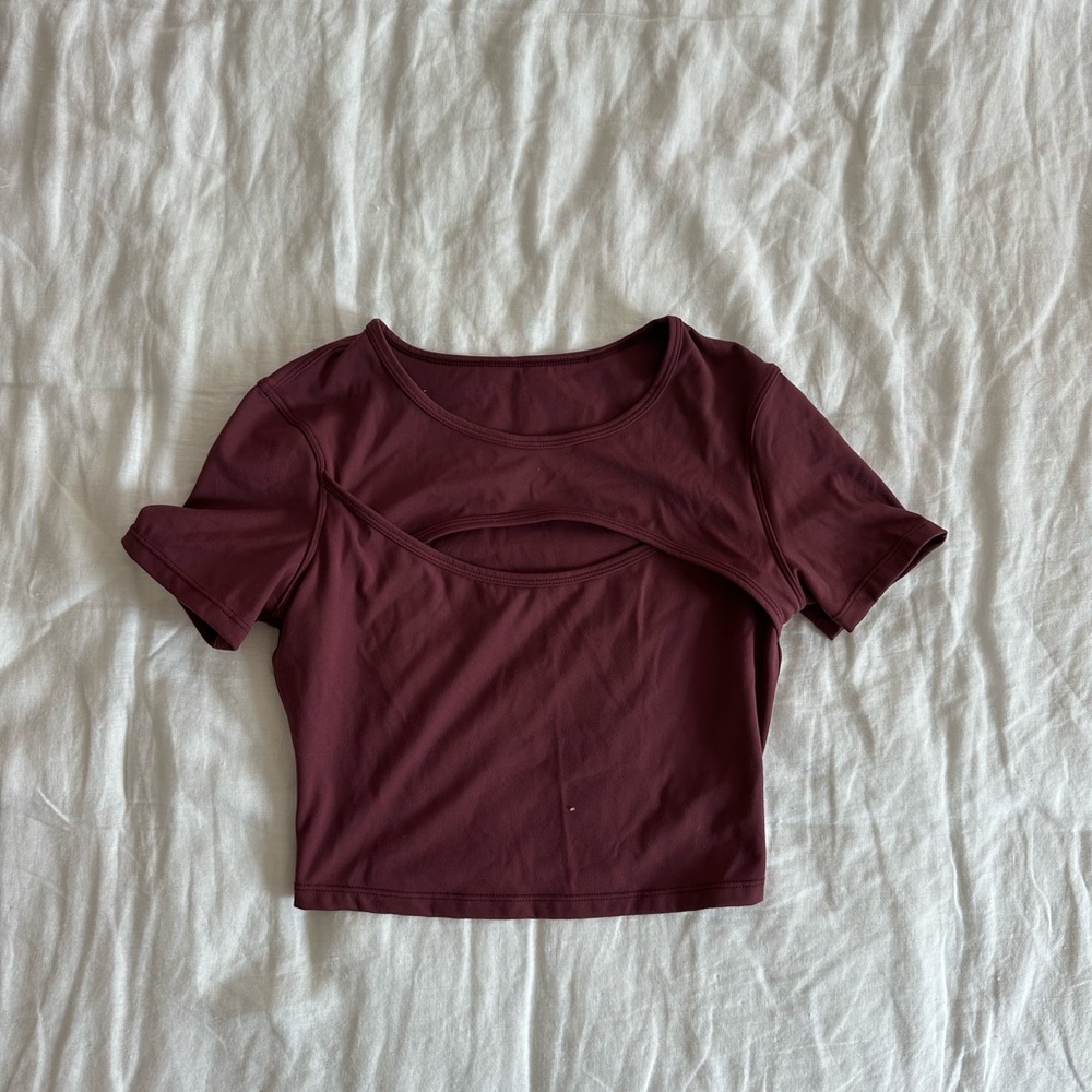 Halara Burgundy Cut-Out Workout Top